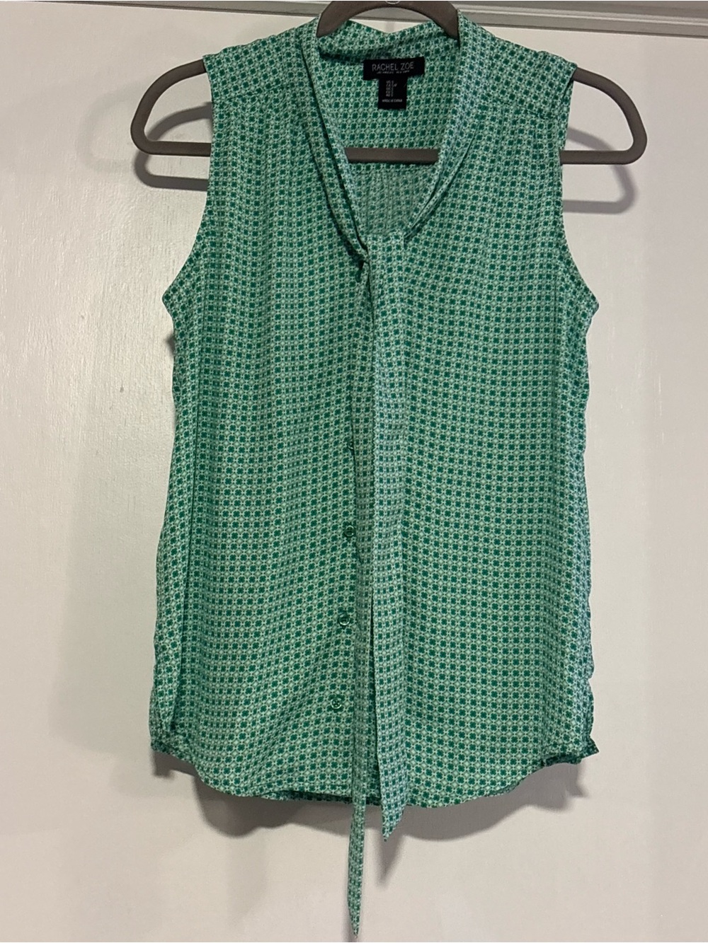 Rachel Zoe Green Printed Sleeveless Tie-Front Top